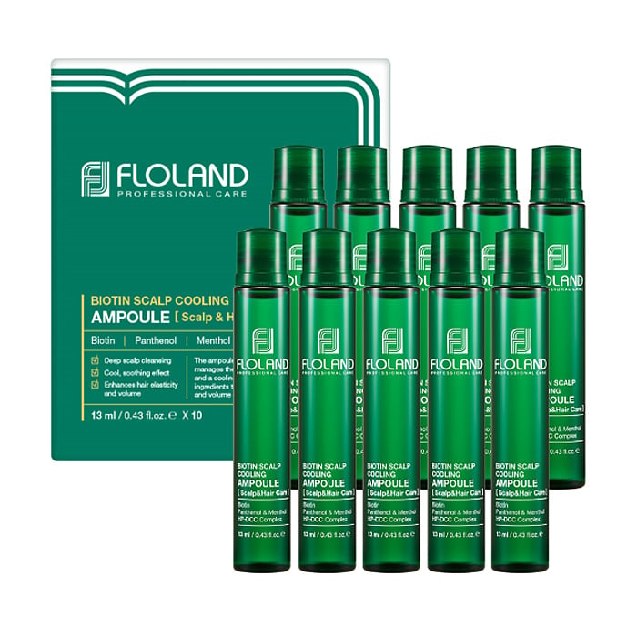 Заспокійливий філер для шкіри голови та волосся Floland Biotin Scalp Cooling Ampoule з біотином, 10*13 мл